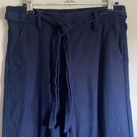 J. CREW 55% Linen 45% Cotton Navy Pull On Pants Tie Belt Side Pockets Wide Leg 2 - Picture 4 of 13